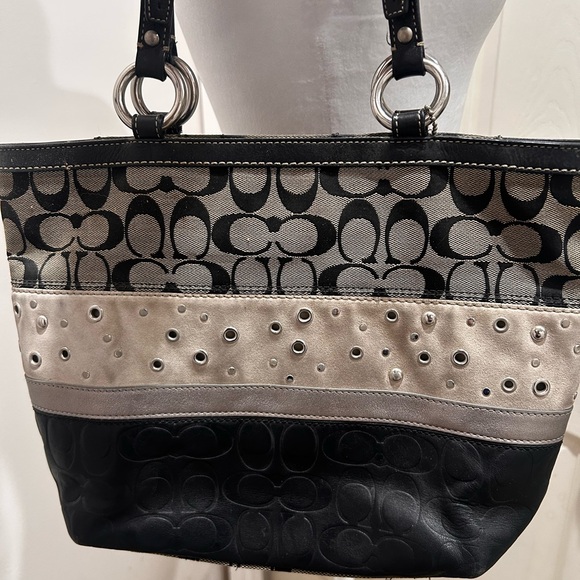 Coach Black and Cream Eyelet Tote - Picture 3 of 7